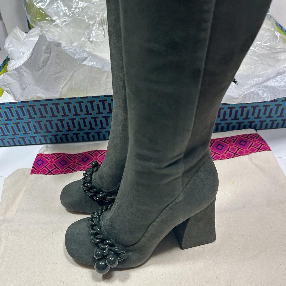 NEW W BOX TORY BURCH ADDISON 95mm LANCASTER SUEDE TALL BOOTS BOXWOOD Green Sz 5 - Picture 6 of 12